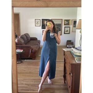 Vintage Denim Sleeveless Button Front Maxi Dress Size Small